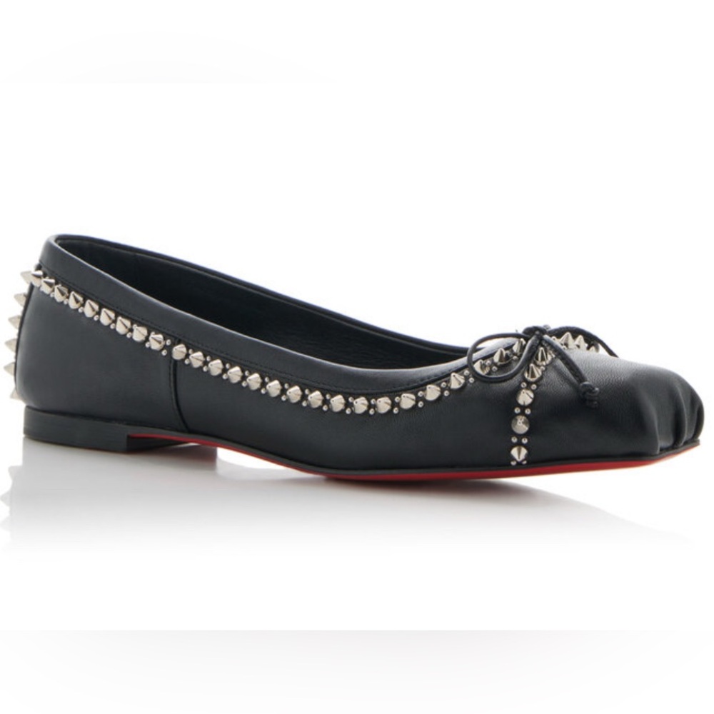 BNIB Christian Louboutin Mamadrague Spiked Black Leather Ballet Flats, size 39 - Picture 13 of 16